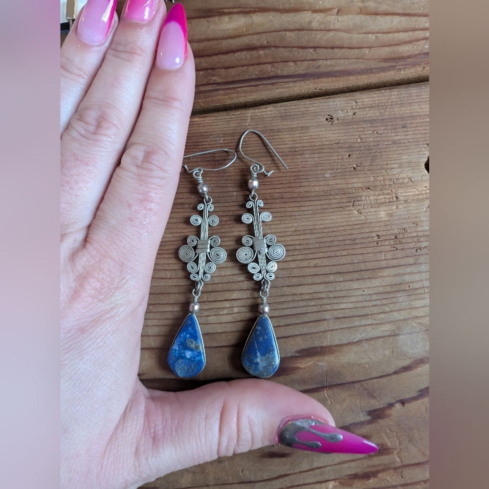 Elegant Blue and Silver Dangle Earrings